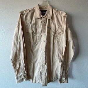 Ecko Unltd, Men’s Beige Long Sleeve Front Pockets Snap Button Up  Shirt, Size M